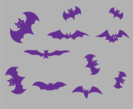 Bats Purple Objects Signs Symbols Vector Illustration With Gray Backgroundのイラスト素材