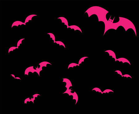 Bats Pink Objects Signs Symbols Vector Illustration Abstract With Black Backgroundのイラスト素材