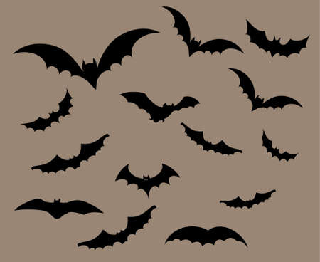 Bats Black Objects Vector Signs Symbols  Illustration With Brown Backgroundのイラスト素材
