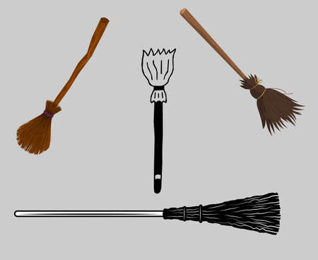 Brooms Black And Brown Objects Signs Symbols Vector Illustration Abstract With Gray Backgroundのイラスト素材