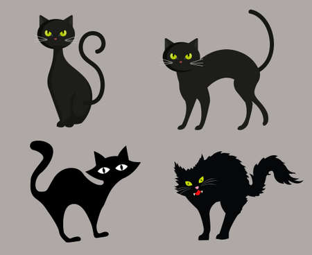 Cats Black Objects Vector Signs Symbols Illustration With Pink Backgroundのイラスト素材