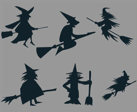 Witch Halloween White Objects Signs Symbols Vector Illustration Abstract With Gray Backgroundのイラスト素材