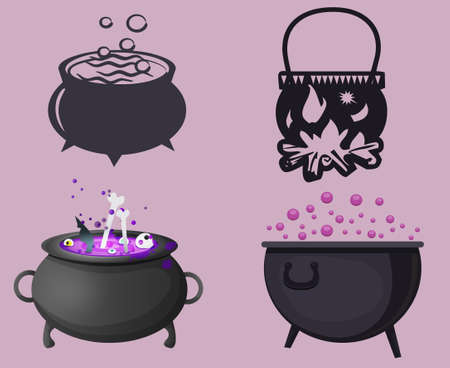 Pots Black And Gray Objects Signs Symbols Vector Illustration Abstract With Purple Backgroundのイラスト素材