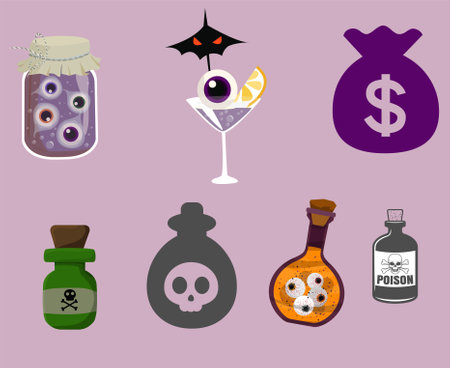 Pots Objects Signs Symbols Vector Illustration Abstract With Purple Backgroundのイラスト素材