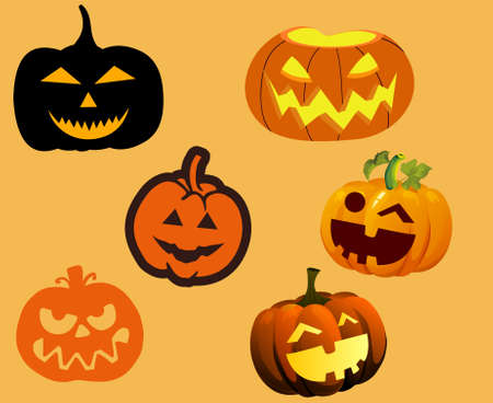 Pumpkin Halloween Objects Signs Symbols Vector Illustration Abstract With Brown Backgroundのイラスト素材