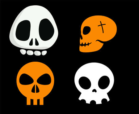 Skulls Orange And White Objects Signs Symbols Vector Illustration Abstract With Black Backgroundのイラスト素材