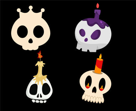 Skulls White Objects Signs Symbols Vector Illustration Abstract With Black Backgroundのイラスト素材