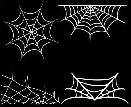 Spider White Objects Signs Symbols Vector Illustration Abstract With Black Backgroundのイラスト素材