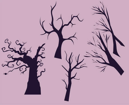 Trees Black Objects Signs Symbols Vector Illustration Abstract With Purple Backgroundのイラスト素材