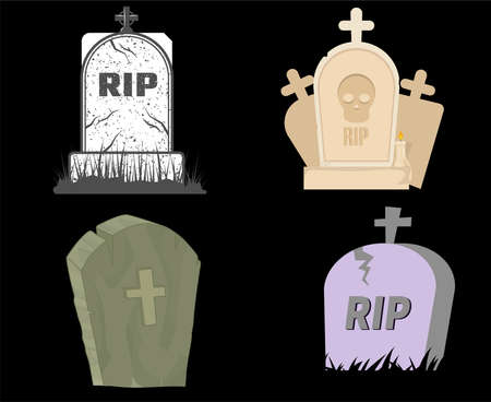 Tombs Gray Objects Signs Symbols Rip Vector Illustration Abstract With Black Backgroundのイラスト素材