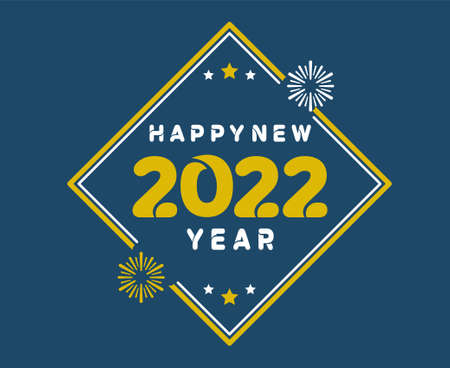 2022 Happy New Year Holiday Illustration Vector Abstract White And Yellow With Blue Backgroundのイラスト素材
