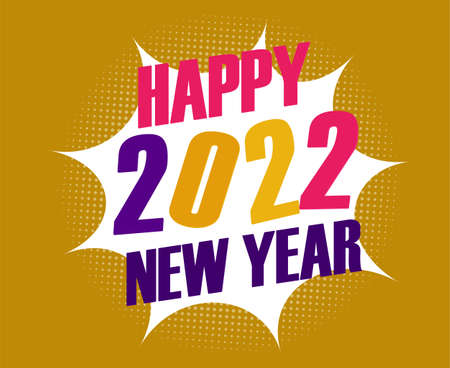 2022 Happy New Year Holiday Abstract Vector Colorful Illustration With Yellow Background