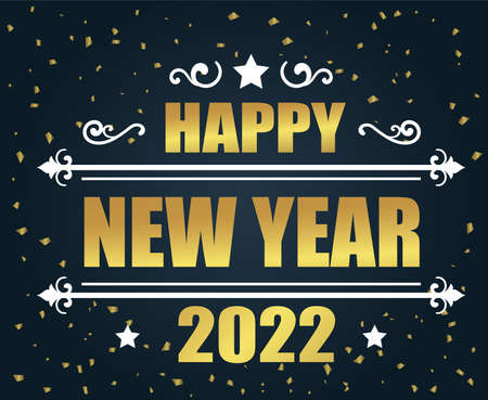 2022 Happy New Year Vector Abstract Holiday Illustration Gold With Blue Gradient Backgroundのイラスト素材
