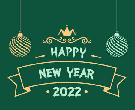 2022 Happy New Year Holiday Abstract Vector Illustration Gold With Green Backgroundのイラスト素材