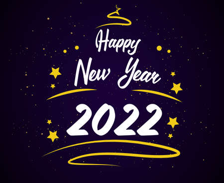 Happy New Year 2022 Design Vector Abstract Holiday Illustration White And Yellow With Blue Backgroundのイラスト素材