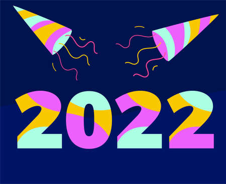 Happy New Year 2022 Design Abstract Holiday Vector Illustration Cyan Purple And Yellow With Blue...