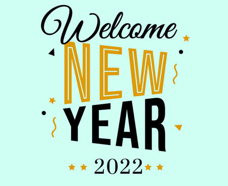 Happy New Year 2022 Holiday Abstract Design Vector Illustration Black And Yellow With Cyan Backgroundのイラスト素材