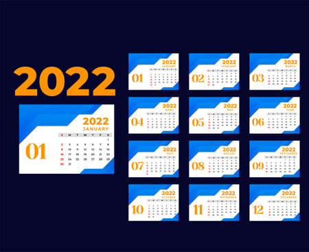 Calendar 2022 January Month Happy New Year Abstract Design Vector Illustration Colors With Blue...
