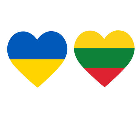 Ukraine And Lithuania Flags National Europe Emblem Heart Icons Vector Illustration Abstract Design Elementのイラスト素材