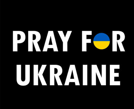 Pray For Ukraine National Europe Symbol Emblem With Flag Abstract Vector Design White in Black Backgroundのイラスト素材