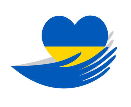 Ukraine National Europe Flag Heart Emblem With Hands Symbol Design Abstract Vector illustrationのイラスト素材