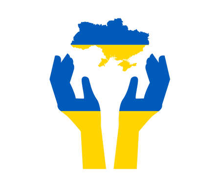 Ukraine Flag Emblem Map National Europe With Hands Symbol Abstract Design Vector illustrationのイラスト素材