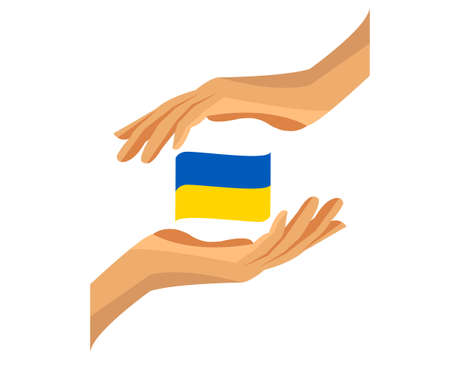 Ukraine Flag Emblem Ribbon With Hands Symbol Abstract National Europe Vector illustration Designのイラスト素材