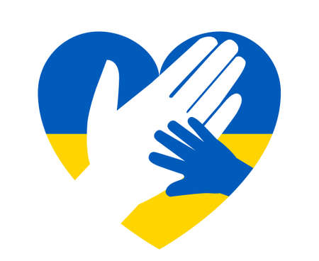 Ukraine Flag Heart Emblem With Hands Symbol National Europe Abstract Vector illustration Designのイラスト素材