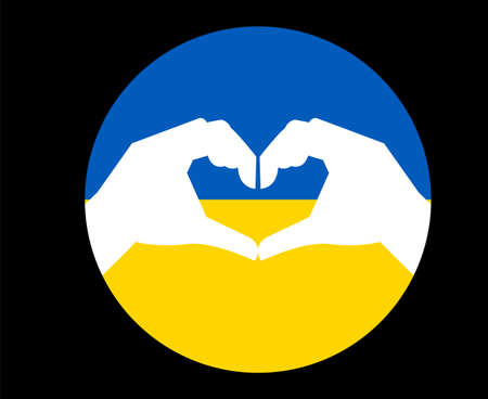 Design Ukraine Flag Emblem National Europe With Hands Symbol Abstract Vector illustrationのイラスト素材