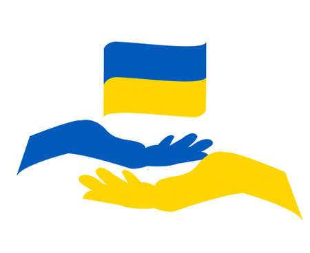 Ukraine Emblem Hands And Flag Ribbon Symbol Abstract National Europe Vector illustration Designのイラスト素材