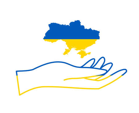 Ukraine Flag Map And Hand Emblem Symbol Abstract National Europe Vector illustration Designのイラスト素材
