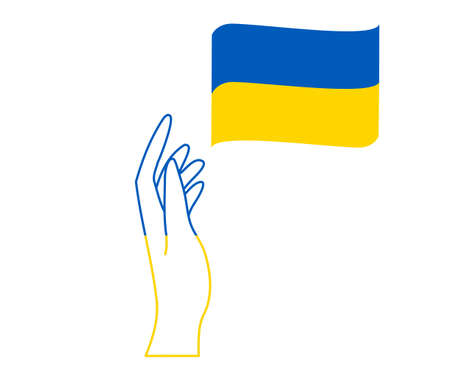 Ukraine Flag Ribbon And Hand Emblem National Europe Abstract Symbol Vector illustration Designのイラスト素材
