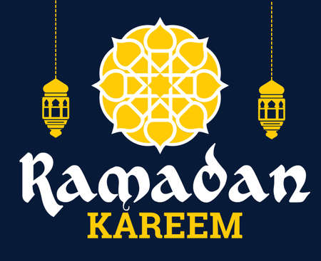 Ramadan Mubarak Kareem Abstract Design Vector Illustration White And Yellow With Blue Backgroundのイラスト素材