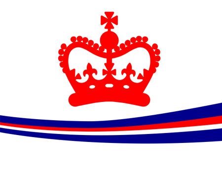 A Red Crown With British United Kingdom Ribbon National Europe Emblem Flag Icon Vector Illustration Abstract Design Elementのイラスト素材