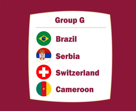 Switzerland Brazil Serbia And Cameroon Flag Emblem Countries Group G Symbol Design football Final Vector Football Teams Illustrationのイラスト素材