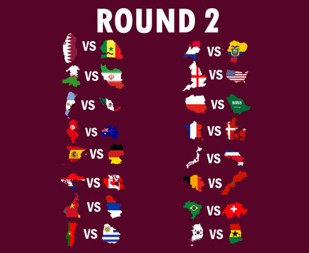 Matches Round 2 Countries Map Flag Symbol Design football Final Vector Countries Football Teams Illustrationのイラスト素材