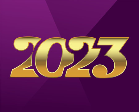 2023 Gold Happy New Year Holiday Abstract Vector Illustration Design With Purple Gradient Background