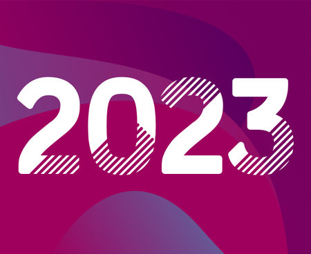 2023 White Happy New Year Holiday Abstract Vector Illustration Design With Purple Gradient Backgroundのイラスト素材