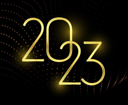 2023 Happy New Year Holiday Abstract Gold Vector Illustration Design With Black Gradient Background