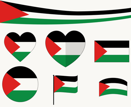 Palestine Flags Heart Ribbon Emblem Middle East country Icon Vector Illustration Abstract Design Elementのイラスト素材