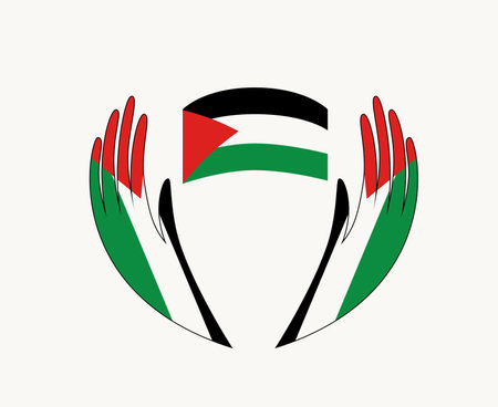 Palestine Emblem Flag With Hands Symbol Middle East country Abstract Design Vector illustrationのイラスト素材