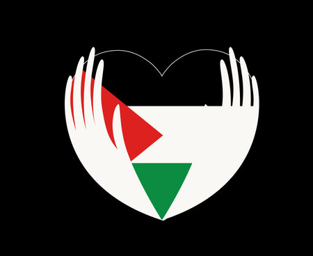 Palestine Flag Heart With Hands Middle East country Icon Vector Illustration Abstract Design Elementのイラスト素材