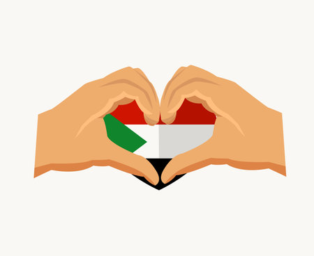 Sudan Flag Emblem Heart With Hands Africa country Icon Vector Illustration Abstract Design Elementのイラスト素材