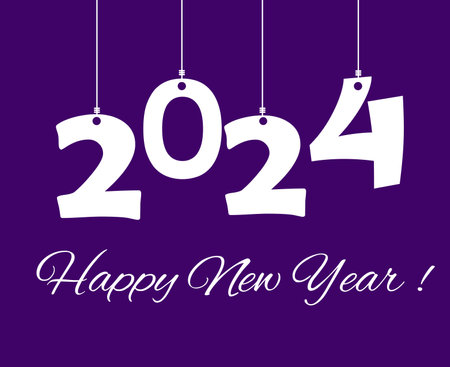 Happy New Year 2024 Abstract White Logo Symbol Design Vector Illustration With Purple Backgroundのイラスト素材