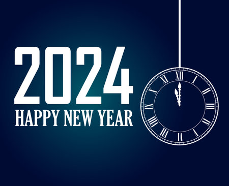 Happy New Year 2024 Abstract White Logo Symbol Design Vector Illustration With Blue Gradient Backgroundのイラスト素材