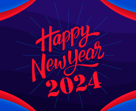 Happy New Year 2024 Abstract Blue And Red Logo Symbol Design Vector Illustrationのイラスト素材