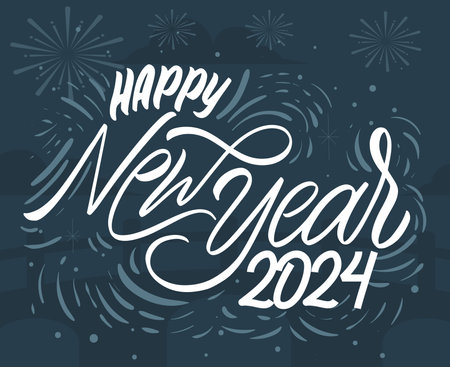 Happy New Year 2024 Abstract White Logo Symbol Design Vector Illustration With Blue Backgroundのイラスト素材