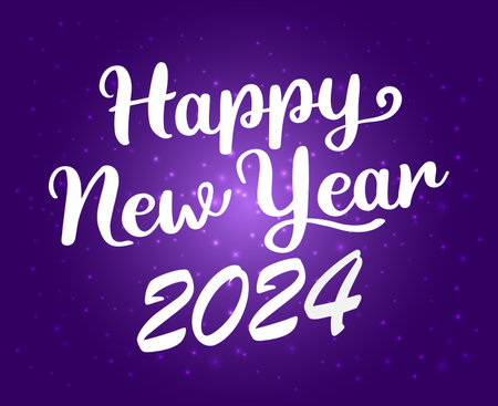 Happy New Year 2024 Abstract White Logo Symbol Design Vector Illustration With Purple Backgroundのイラスト素材