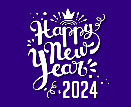 Happy New Year 2024 Holiday White Abstract Design Vector Logo Symbol Illustration With Purple Backgroundのイラスト素材