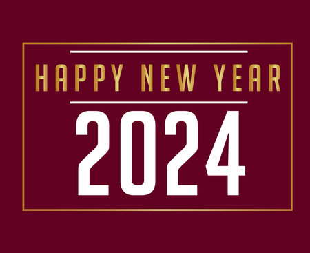 Happy New Year 2024 Holiday Gold And White Abstract Design Vector Logo Symbol Illustration With Maroon Backgroundのイラスト素材